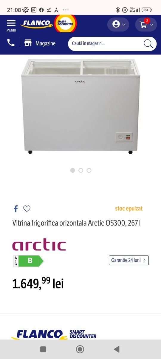 Vitrina frigorifica orizontala Arctic OS300 - 267 litri CA NOUĂ