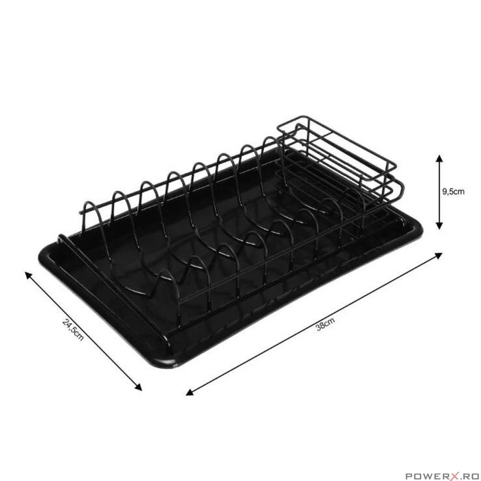 Suport pentru vase, cu tavita, otel-plastic, 38x24,5x9,5 cm,negru,