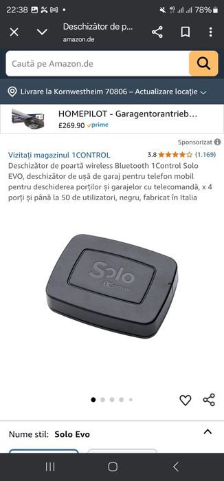 Deschizător de poartă wireless Bluetooth 1Control Solo EVO, deschizăto