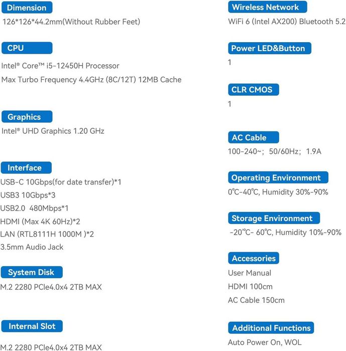 Mini PC Мини Пк Beelink Eqi12 Intel Core i5 12450H 16Gb/500Gb Dual Lan