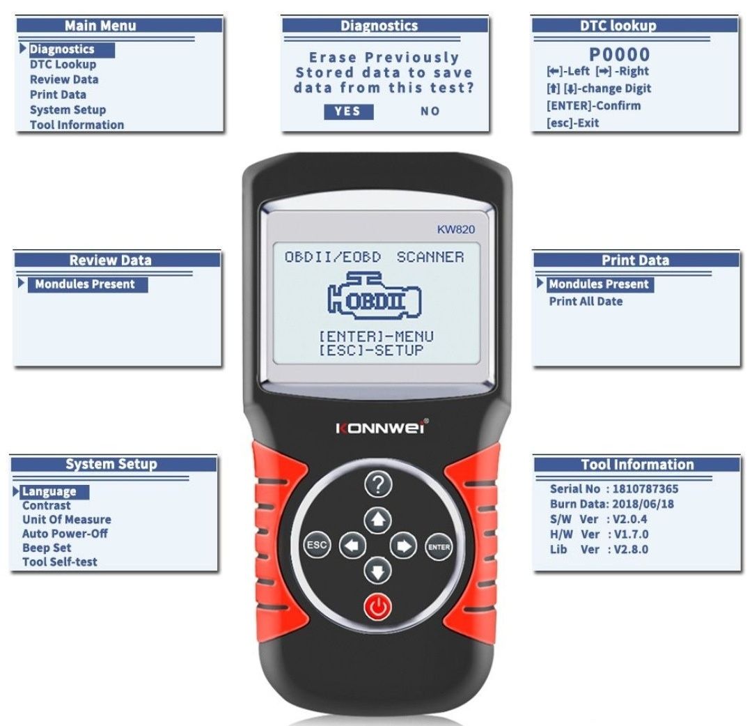 Диагностика за автомобили КONNWEI KW820 OBD2/EOBD