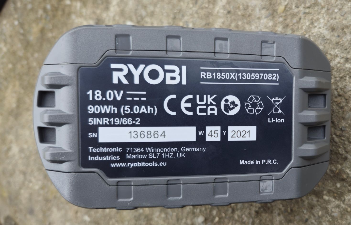 Baterie RYOBI 5 Ah, ONE+, RB1850+,  NOUA
