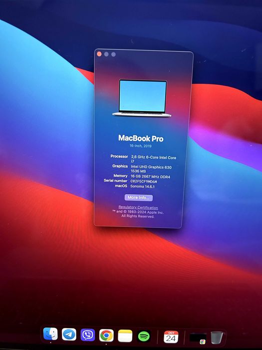 MacBook Pro 2019, 16 inch, 16 gb, 512 ssd