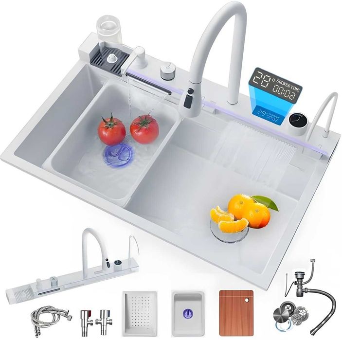 Chiuvetă Bucătărie Smart Multifuncțională Albă Inox (6F) - AQUA 3