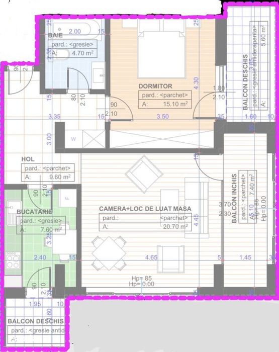 Apartament 2 camere decomandat, 70,65mp, 1 Mai, zona Parc Nicolae Roma