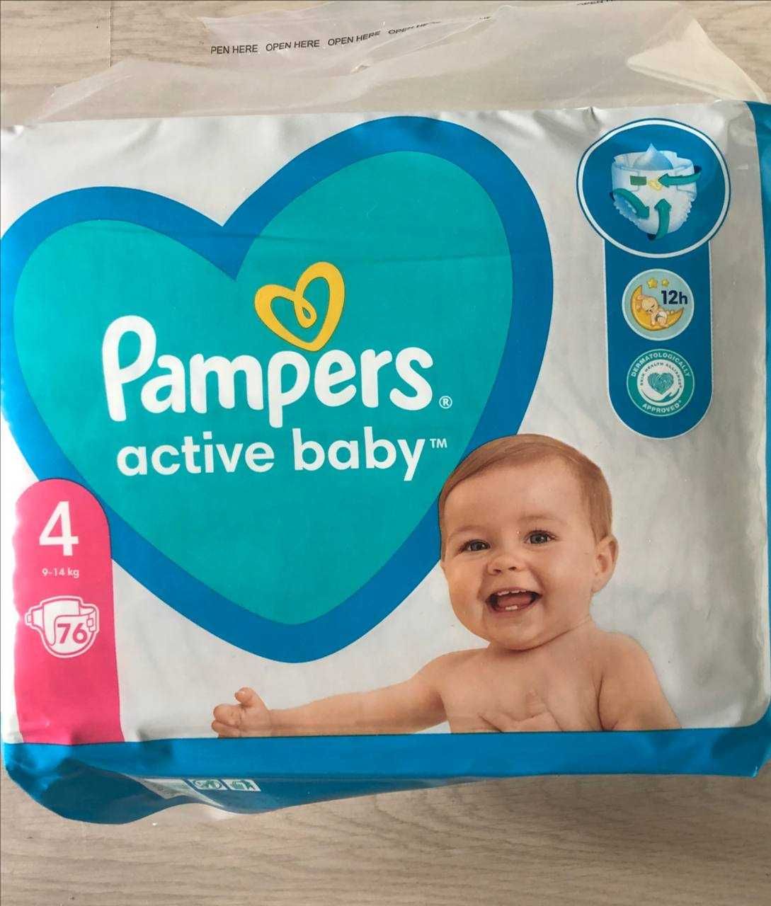 2 baxuri 2*76buc Scutece Pampers Active Baby, Marimea 4 (9-14 kg)