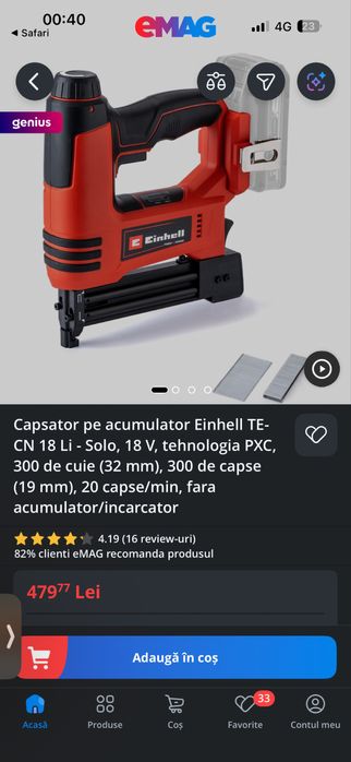 Pistol cuie si capse Einhell TE-CN 18 Li - Solo