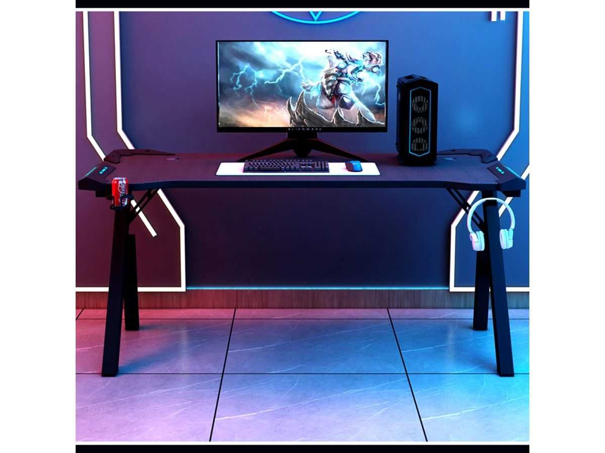 Birou de gaming in forma de Z cu lumini 80*60cm