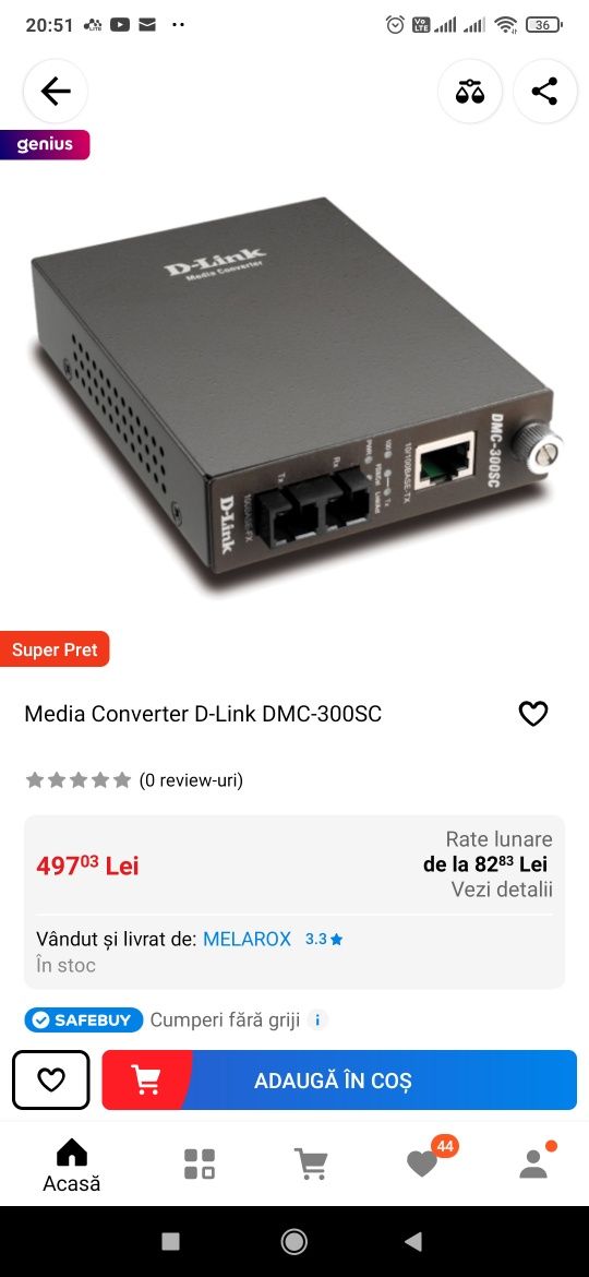 Media Converter DLink DMC-300SC Fibra optica RJ45