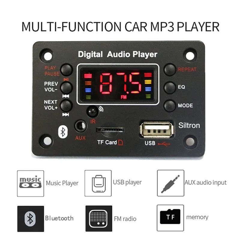 Мп3 плеър 2*40W, DC 7V-25 c Bluetooth за вграждане, папки,Tf card, Fm