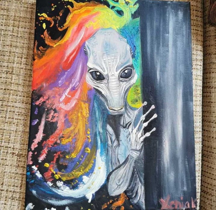 Pictura originala ulei pe pânză, extraterestru
