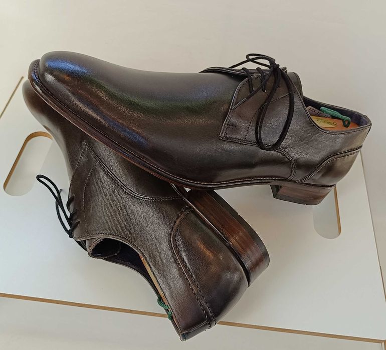Pantofi derby 45.5 46 plain toe premium NELSON NOI piele naturala