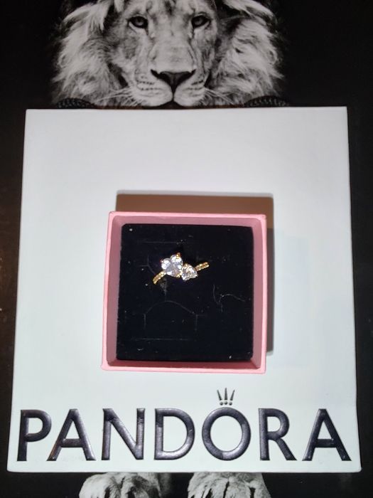Inel Pandora auriu 2 inimi 52