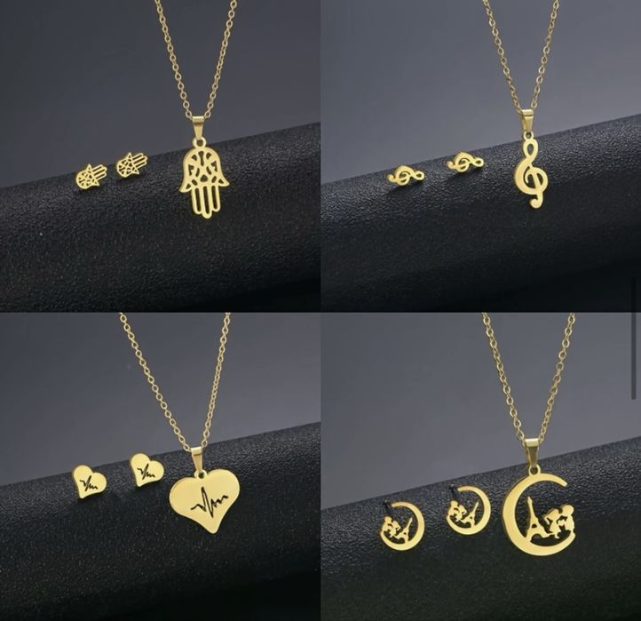 Различни комплекти ( колие и обеци ) с 18к златно покритие