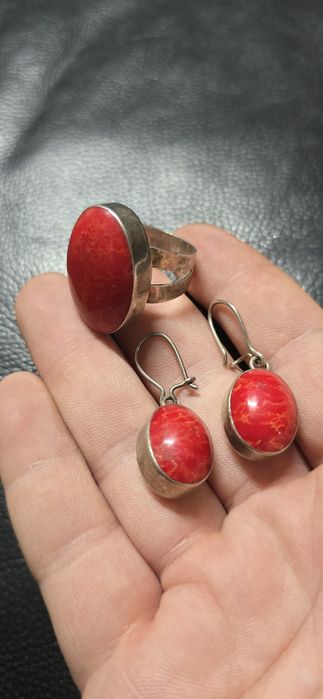 Set argint Jasper rosu