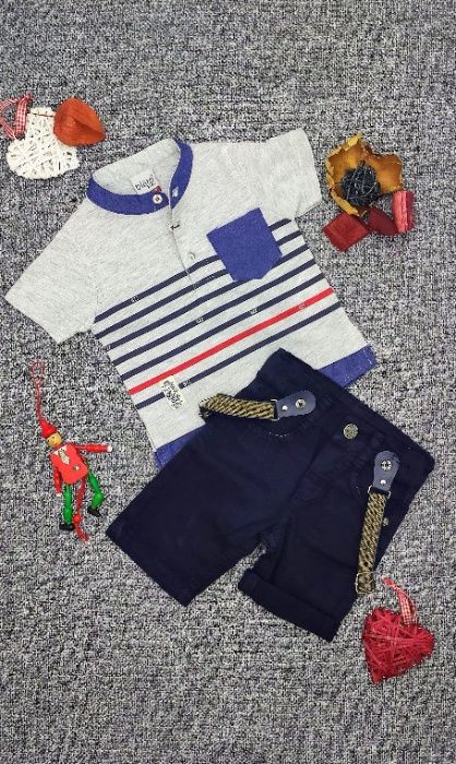 Set BIZIZO KIDS compus din pantaloni cu buzunare, bretele, tricou