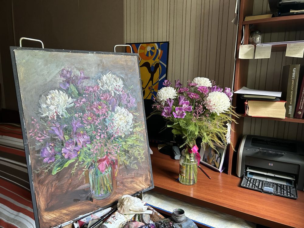 Картина маслом, букет цветов