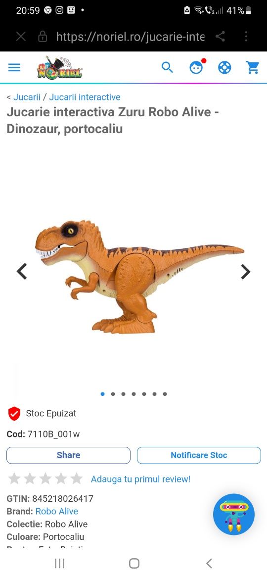 Jucarie Dinozaur  T-rex Zuru Robo Alive noriel