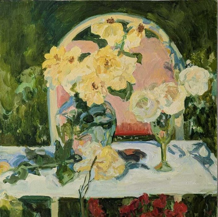 Картина в интерьер «Садовые розы» — Летний натюрморт