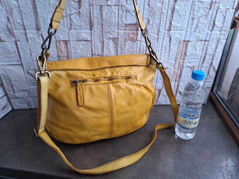 дамска чанта жълта кожена торба-естествена кожа