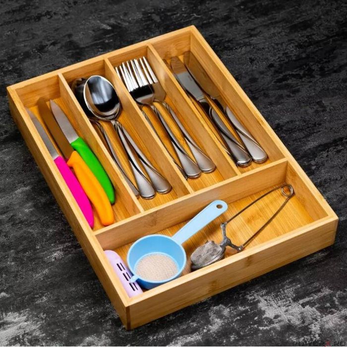 Cutie tacamuri din bambus pentru sertar, 5 compartimente, 35,5x26,5 cm