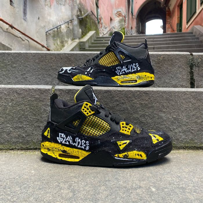 Jordan 4 retro yellow thunder custom made by flawless