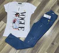 Set damă tricou + blugi material elastic Dior 
L