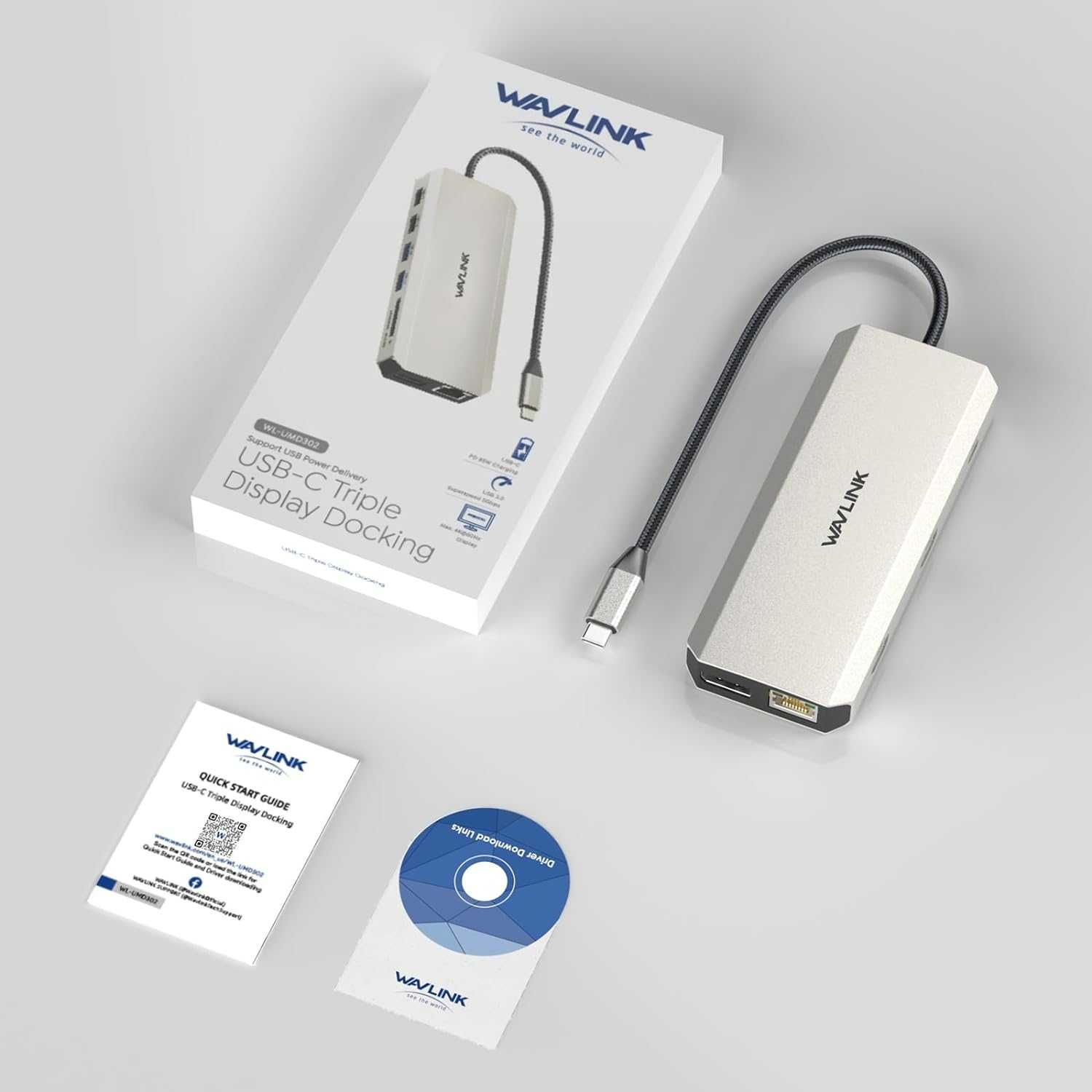 USB C докинг станция за три монитора 2 HDMI+DisplayPort, WAVLINK 100 W