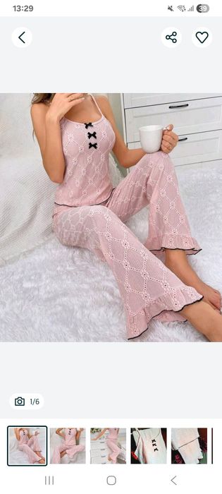 Pijama roz volane si fundite