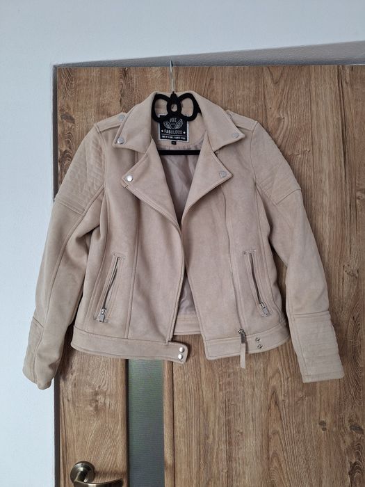 Geaca biker din velur crem/bej