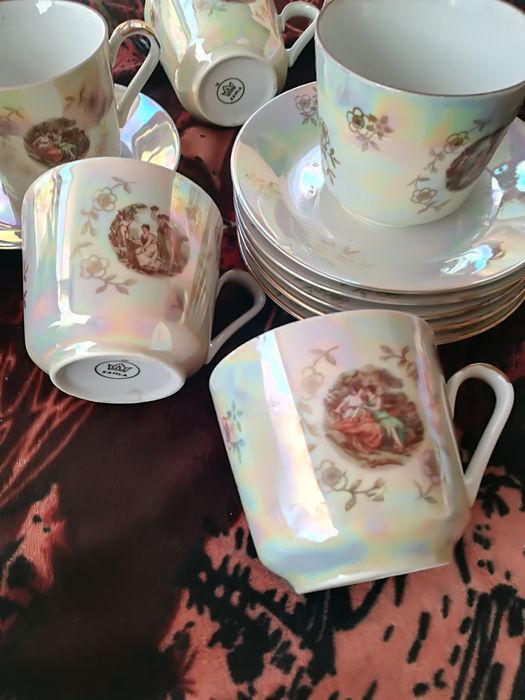 Чайный набор на 6 персон мадонна ГДР КАХЛ  перламутр новые из серванта