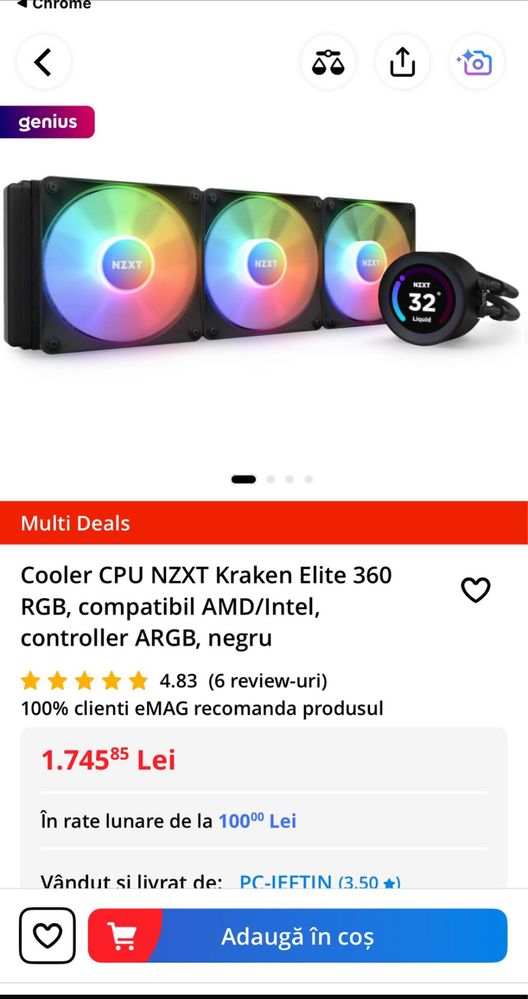 Cooler CPU NZXT Kraken Elite 360 RGB AMD/Intel,Controler ARGB Nou