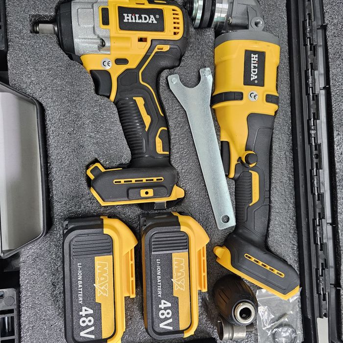 Комплект две машини гайковерт-дрелка и ъглошлайф HILDA 48Vс 2 батерии