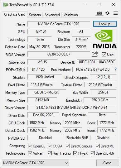 Видеокарта ASUS GTX1070 8GB