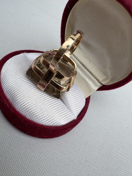 Inel aur 14 k si cuart fumuriu