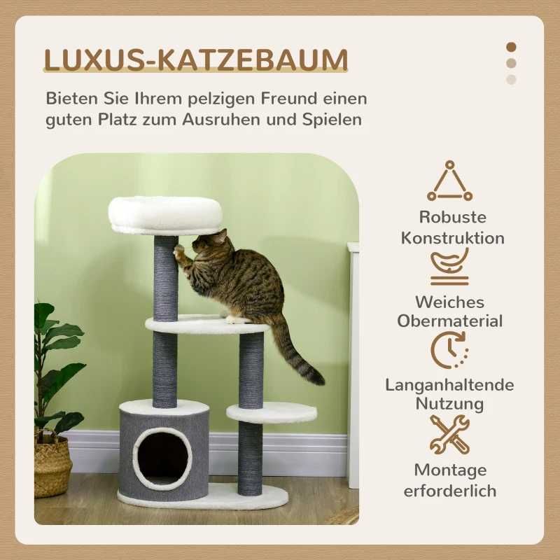 Дърво за котки PawHut с 1 котешка пещера, 1 котешко легло, 2 платформи