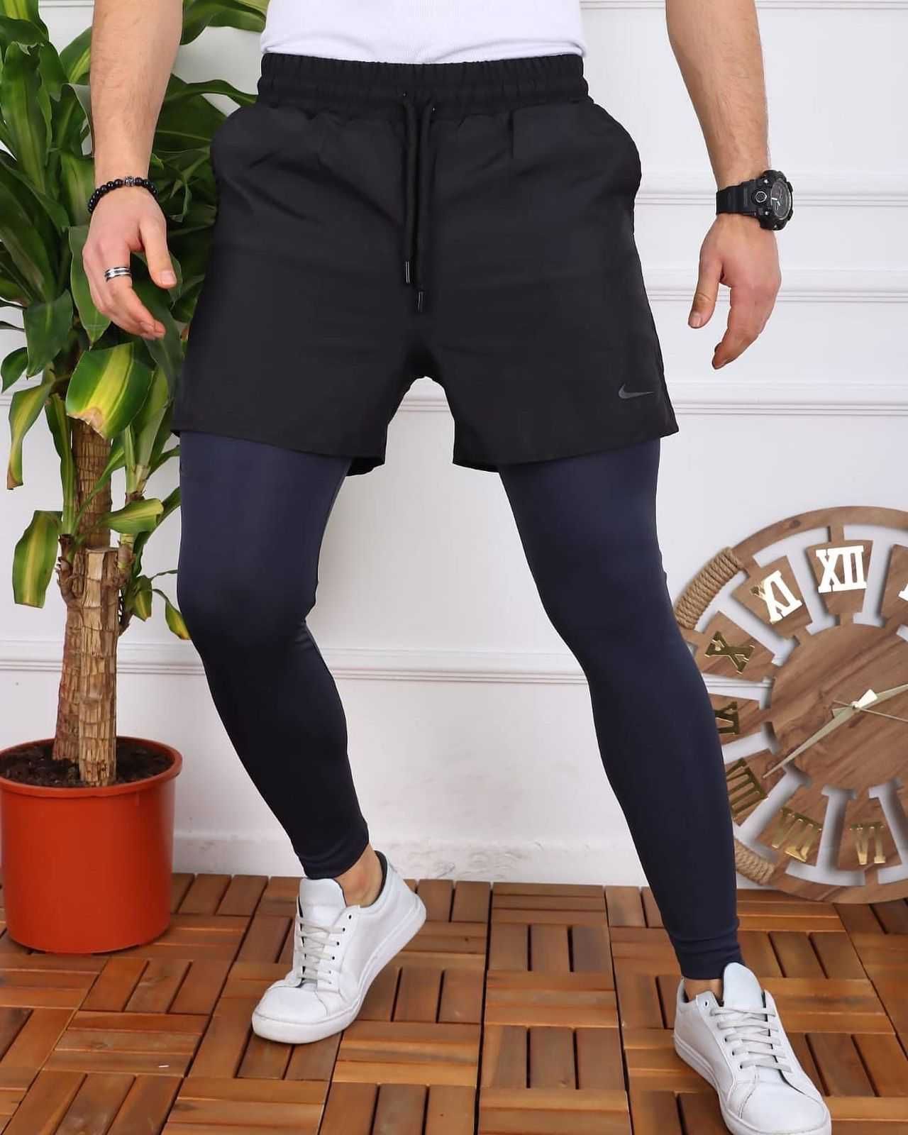 Adidas мужские спортивные тайтсы 2в1, шорты штаны + лосины (2598)