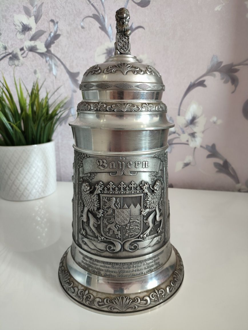 Пивная кружка "Бавария" из олова (Австрия, 1000 мл.)