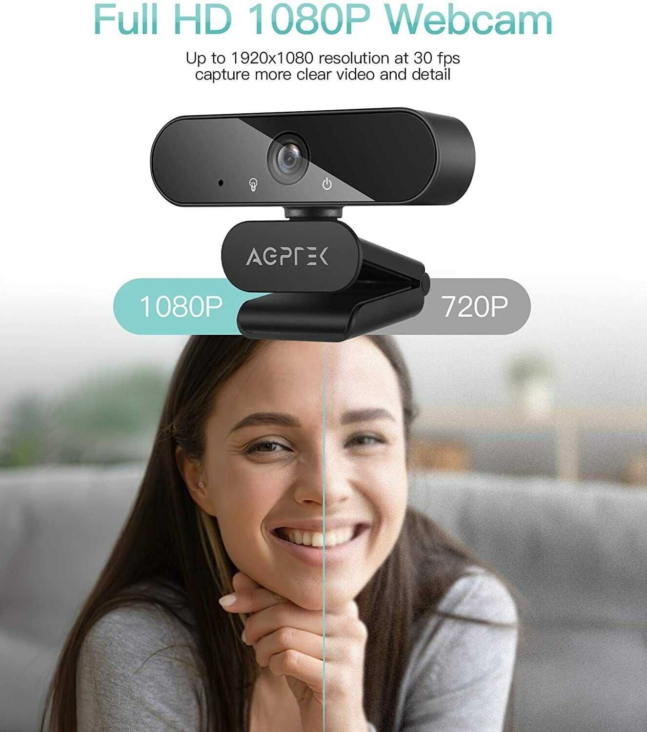 AGPTEK 1080P Full HD уеб камера с микрофон и статив,  НОВИ !