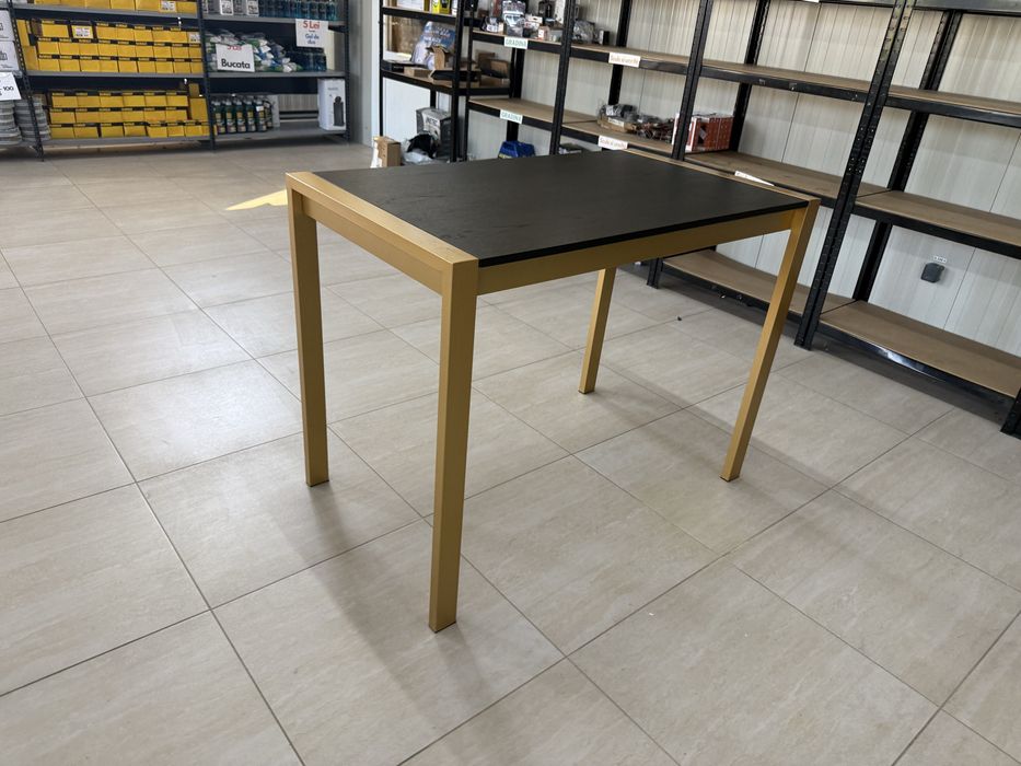 Masa de bar cadru metalic - inox  Aurie cu blat negru Lumisorce