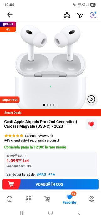 Casti Apple Airpods Pro (2nd Generation) Carcasa MagSafe (USB-C)
