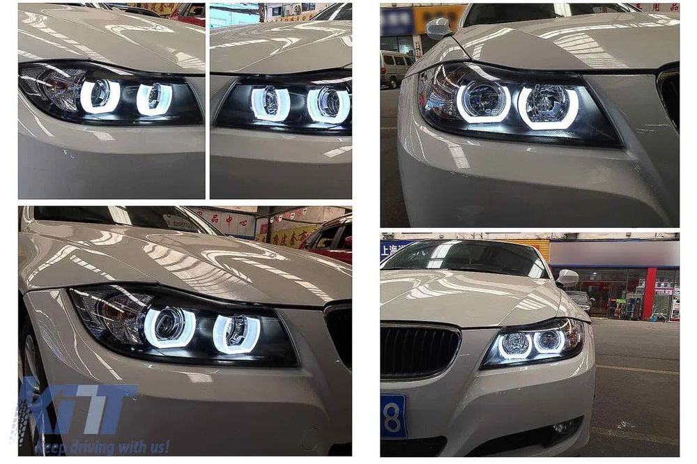 Faruri Halogen U-Led 3D BMW Seria 3 E90 Limuzina E91 Touring (03.2005-08.2008) LHD Negru