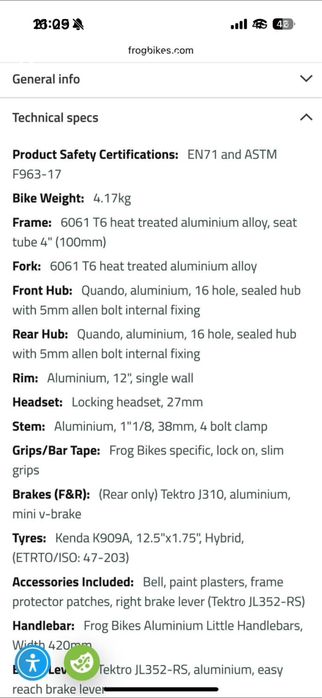 Bicicleta fara pedale (echilibru) copii Frog Tadpole 12