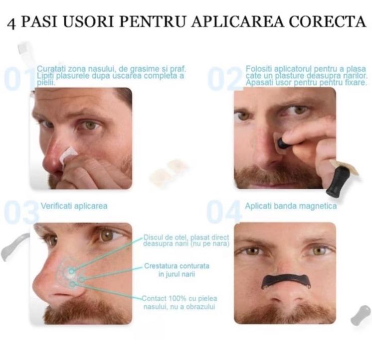 Dilatator nazal antisforait magnetic + 60 plasturi, respiratie usoara