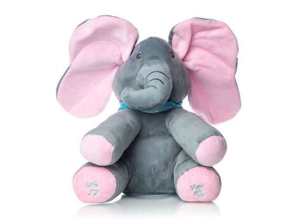 Плюшена играчка музикално слонче с мърдащи уши/С Батерии/Синьо-Розово
