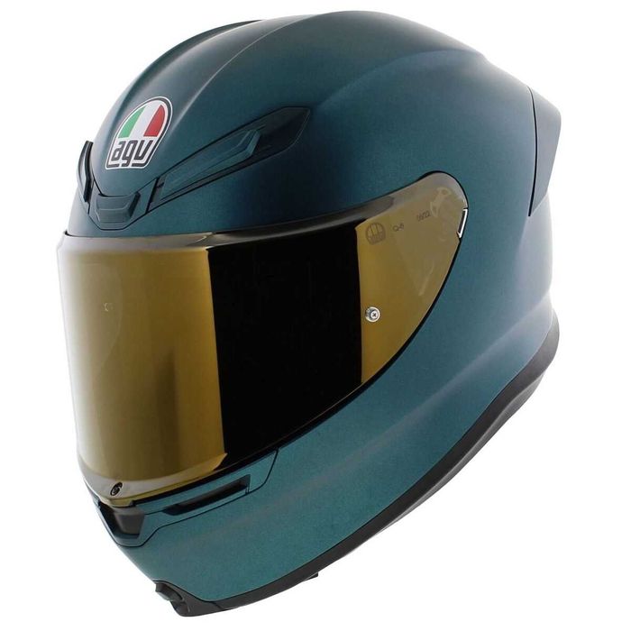 Casca moto AGV K6 verde petrol + vizieră aurie iridium – mărime S