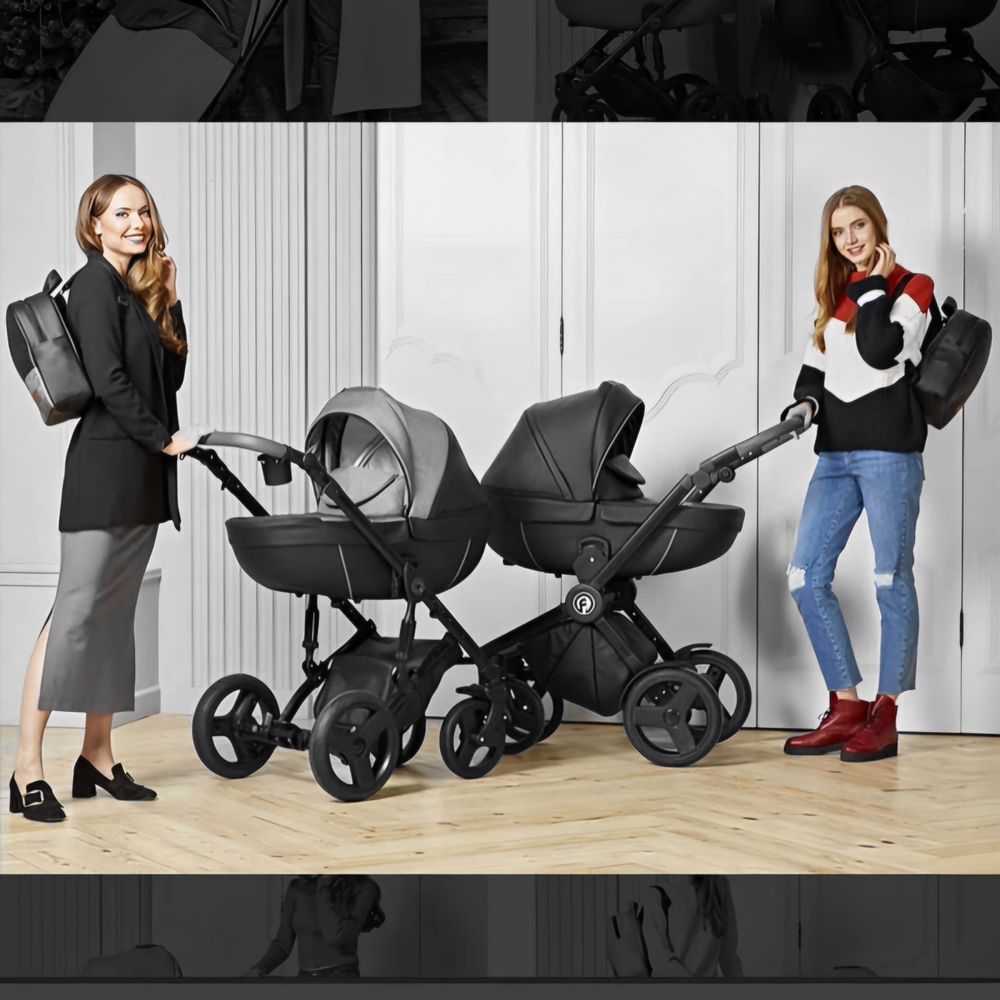 Carucior 3 in 1 folosit negru cu maro elegant