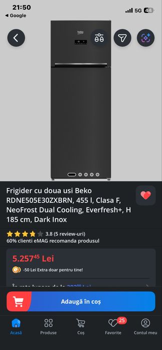 Frigider cu doua usi inox Beko 455litri NeoFrost Touchscreen