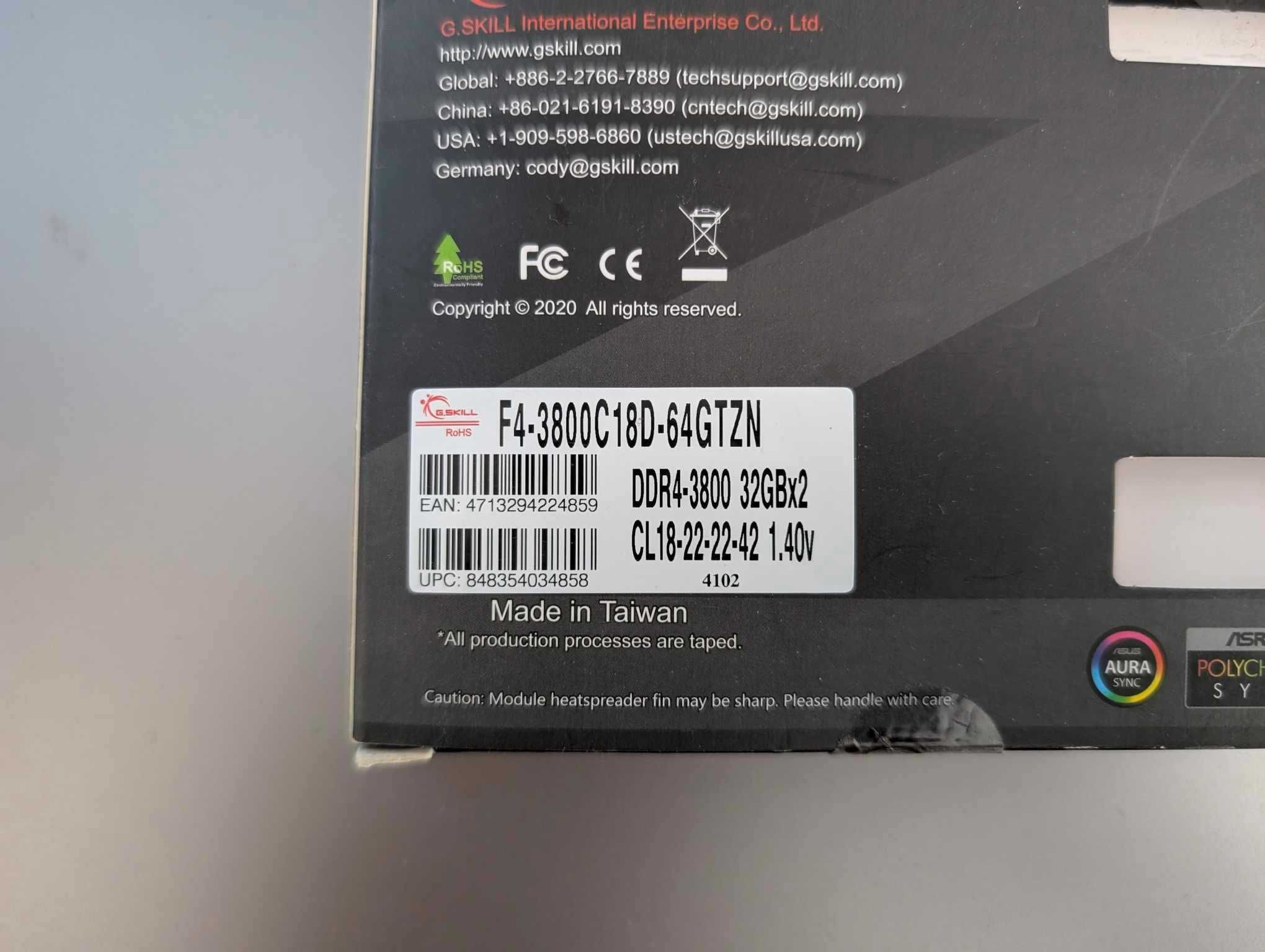 Рам памет 64GB (2x32) DDR4 G.Skill TridentZ Neo 3800Mhz 18cl