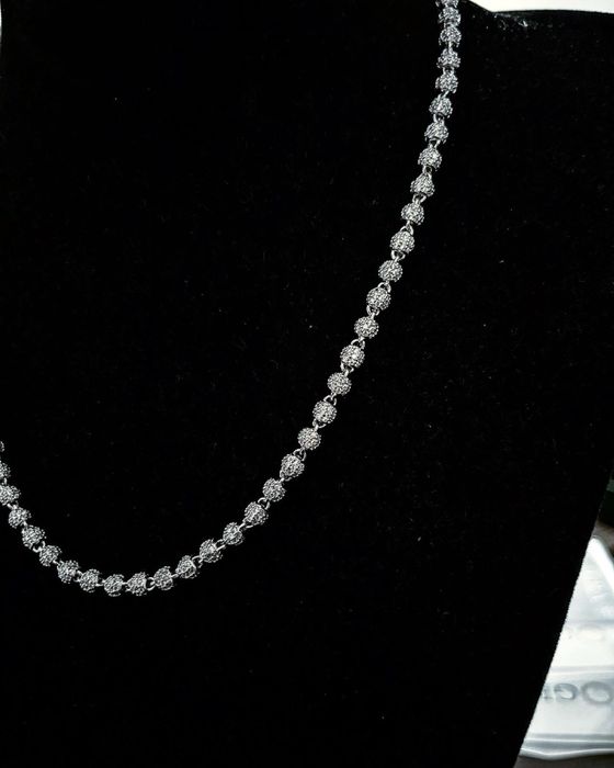 Colier Diamond Beads Din Inox & Aur Alb cu Pietre Carbon Diamonds